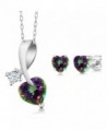 2.61 Ct Heart Shape Green Mystic Topaz 925 Sterling Silver Pendant Earrings Set with 18 Inch Silver Chain - CY11UGVBYY1