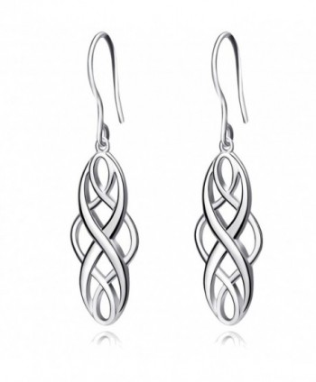 S925 Silver Earrings Solid Sterling Silver Polished Good Luck Irish Celtic Knot Vintage Dangles - Platinum - CI182SIH7HN