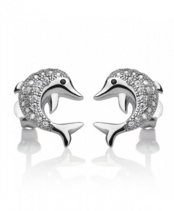 925 Sterling Silver CZ Stones Jumping Playful Dolphin Fish Lovers Post Stud Earrings 14x12 mm - CI184CHNHXQ