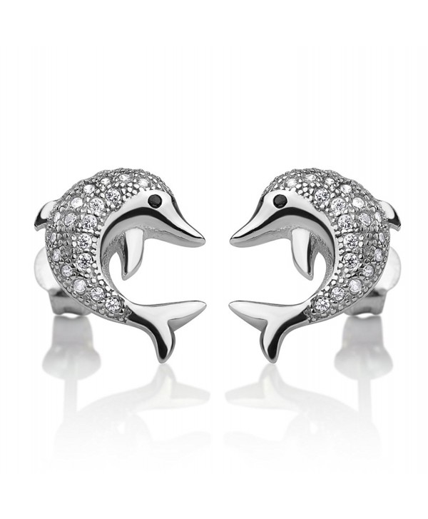 925 Sterling Silver CZ Stones Jumping Playful Dolphin Fish Lovers Post Stud Earrings 14x12 mm - CI184CHNHXQ 925 Sterling Silver CZ Stones Jumping Playful Dolphin Fish Lovers Post Stud Earrings 14x12 mm - CI184CHNHXQ