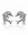 925 Sterling Silver CZ Stones Jumping Playful Dolphin Fish Lovers Post Stud Earrings 14x12 mm - CI184CHNHXQ