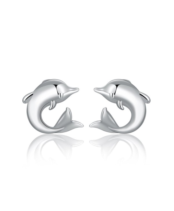 MBLife 925 Sterling Silver Big-Tail Dolphin Sea Animal Stud Earrings - CN1277O6V47
