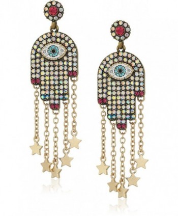 Betsey Johnson Womens Multi-Stone and Gold Hamsa Drop Earrings - MULTI - C6183QDILH2