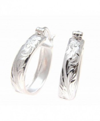 20mm Sterling silver 925 Hawaiian plumeria flower scroll oval hoop earrings - CE183L2S4XI