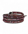 Deep Red Fashion Crystal Cotton Rope Leather Bracelet