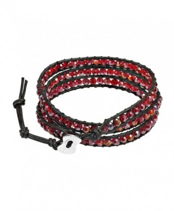 Deep Red Fashion Crystal Cotton Rope Leather Bracelet in Women's Wrap Bracelets