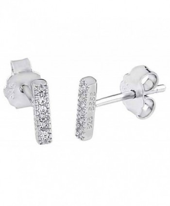 Short Small Bar Clear CZ .925 Sterling Silver Thin Petite Stud Earrings - CW122BGEJ09