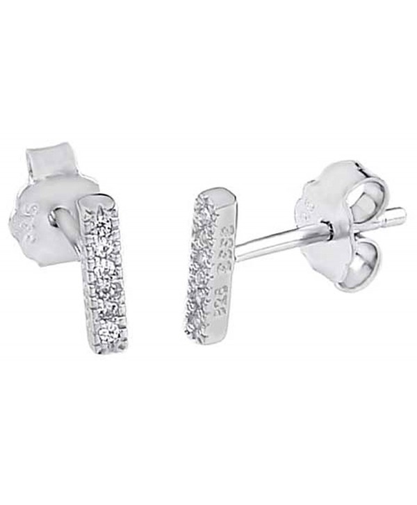 Short Small Bar Clear CZ .925 Sterling Silver Thin Petite Stud Earrings - CW122BGEJ09