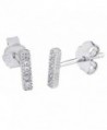 Short Small Bar Clear CZ .925 Sterling Silver Thin Petite Stud Earrings - CW122BGEJ09