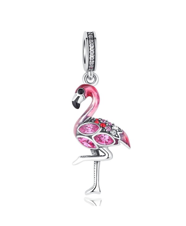 Glamulet 925 Sterling Silver "Elegant Flamingo" Dangle Charm Charm Bracelets and Necklaces - CY182Z5M0WY