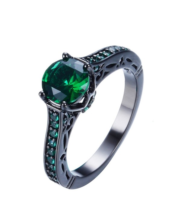 Junxin Jewelry Single Round Main Stone Women Engagement Ring Emerald Color - CV11XTH450T