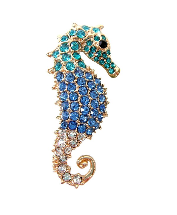 Navachi 18k Gold Plated Blue Crystal Hippocampus Az7272b Brooch Pin - CB11VYO4MON