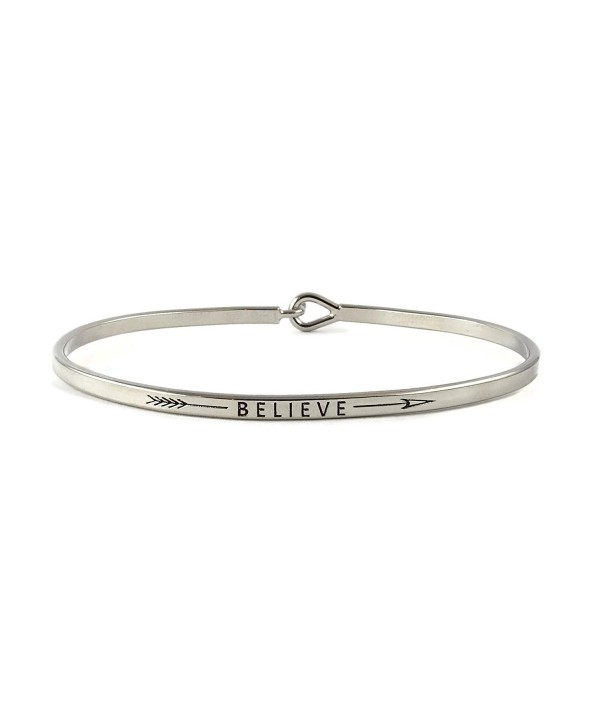 Believe Inspirational Hook Bangle Bracelet - Rhodium - C3185GXZU8O