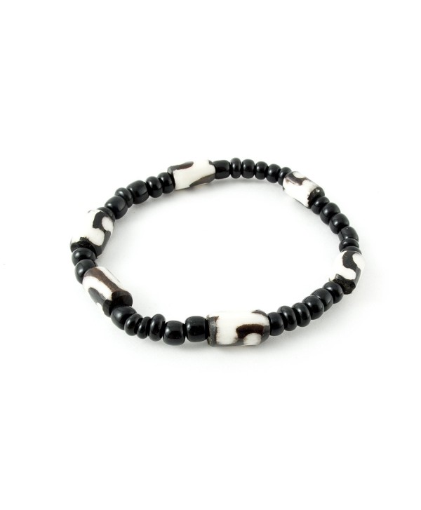 Maisha Beautiful African Fair Trade Black and Off White Single Strand Stretchy Bracelet - CG11C4CNLF5