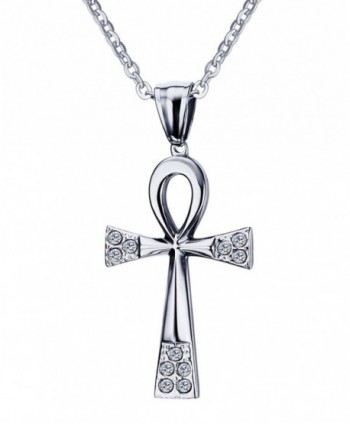 XUANPAI 2 Pcs Rhinestone Stainless Steel Egyptian Ankh Cross Pendant Necklace for Women-Free Chain 20" - CL185Y97WZQ