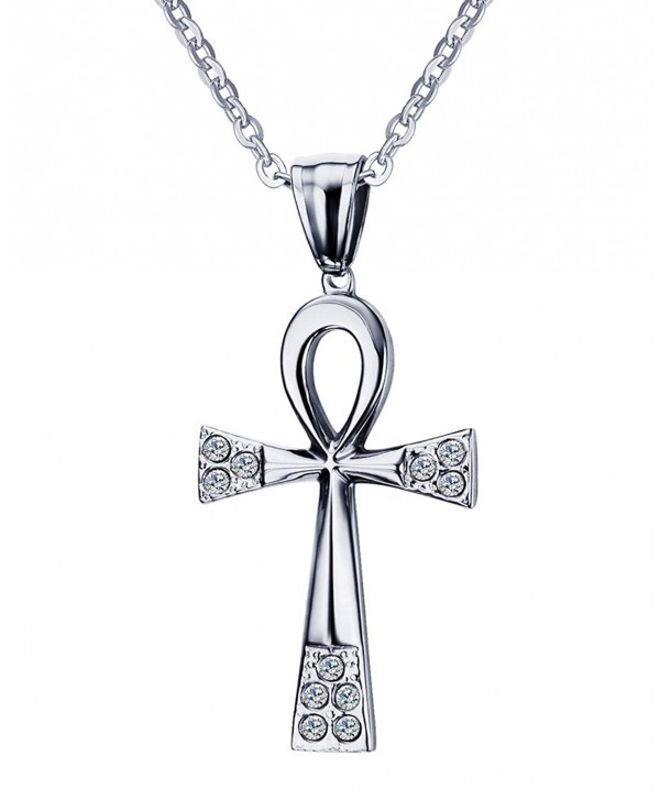 XUANPAI 2 Pcs Rhinestone Stainless Steel Egyptian Ankh Cross Pendant Necklace for Women-Free Chain 20" - CL185Y97WZQ