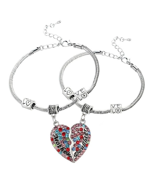 2PCs Matching Heart Mother Best Friends Forever Full CZ Diamond Engraved Letter Heart Bracelets Set - Multicolor - CH17AAS73NN