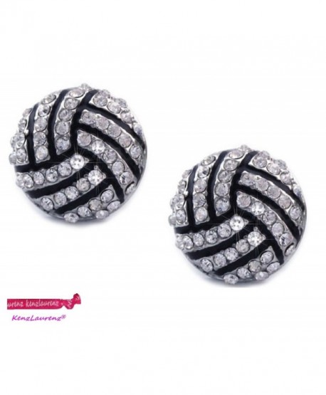 Volleyball Earrings Studs - Crystal Rhinestone Post Silver Bling by Kenz Laurenz - CA11RTEDCBL