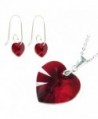 Sterling Silver Red Swarovski Elements Crystal Heart Earrings Pendant Necklace Set- 16" + 2" Extender - C211JSUWV93