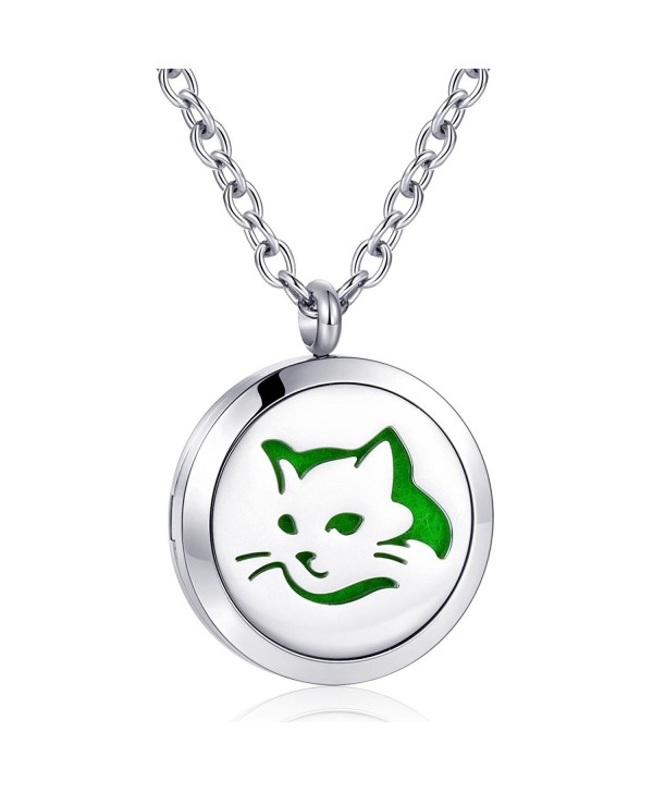 Aromatherapy Diffuser Necklace Essential Stainless - love cat necklace - C6186DNUACI