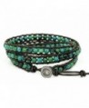 BLUEYES COLLECTION "Amicable" Blue Mix Green ChrysocollaGemstone Beads Genuine Leather Bracelet- 3 Wraps - C811LDEXYHP