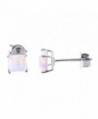 Solid Sterling Silver Rhodium Plated Square White Simulated Opal Stud Earrings - C2187YOH8U4