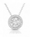 Sterling Silver Round Cubic Zirconia Halo Pendant Necklace - CA11M4MMSZJ