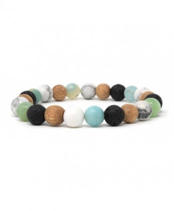 Mana Vibes Multi Colored Essential Oil Bracelet- Lava Rock Natural Rosewood White Howlite Amazonite 8mm - CX12O2UIYAP