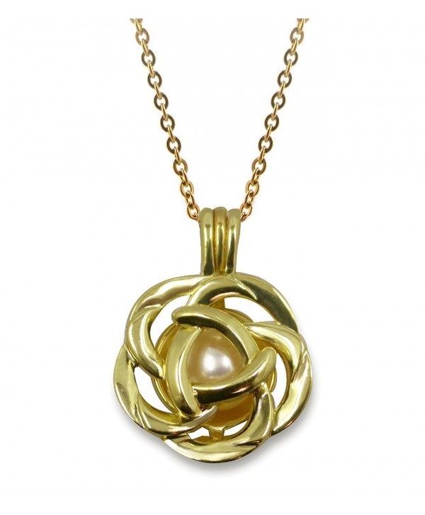 Pearlina Cultured Pearl Oyster Necklace Set Rose Flower Gold Plated Pendant w/ Stainless Steel Chain 18" - CU12BTVUTLZ