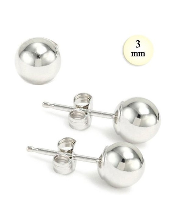 3MM High Polish 14K White Gold Classy Ball Earrings with (Friction Post/Tension Back) - Crazy2Shop - CA117I0BW1D