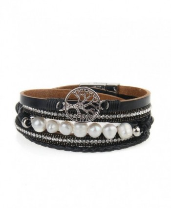 Jenia Leather Bracelet Pearl Wristband - leather bracelet unique-black - CY1853E4G3S