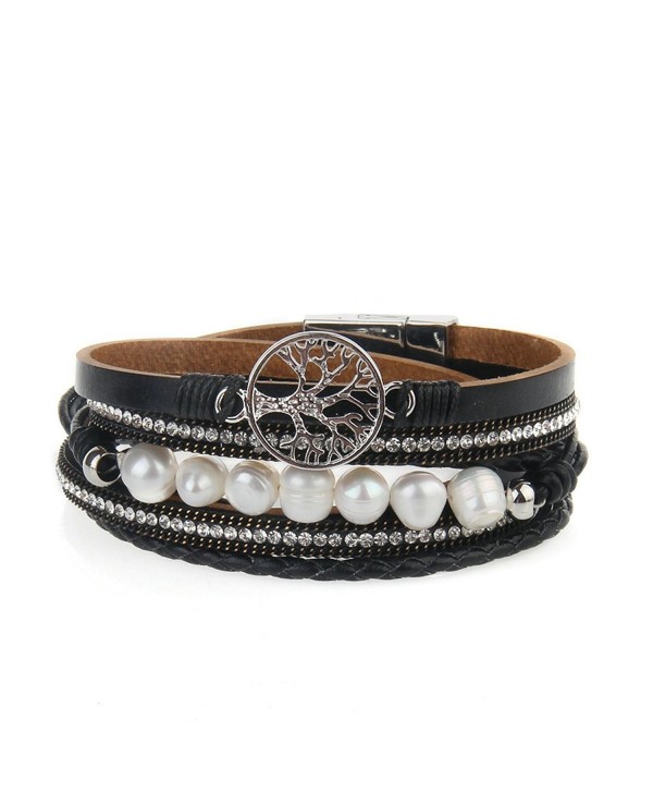 Jenia Leather Bracelet Pearl Wristband - leather bracelet unique-black - CY1853E4G3S