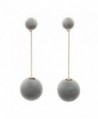 18K Gold Plated Two-Tone innovative Double Grey/ wine red Plush ball Women Dangle Earrings - Grey - CO186L0EK8L