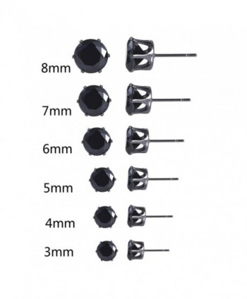 ZX Jewelry Stainless Steel Women's Round Cubic Zirconia Black Stud Earrings Set for Women 3-8mm - CK12IFUOURH