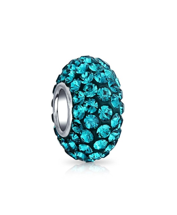 Bling Jewelry 925 Sterling Silver Teal Blue Crystal Bead Charm - CZ118WRHHW9