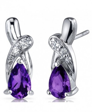 Amethyst Earrings Sterling Silver Tear Drop CZ Accent - C9116NSDV15