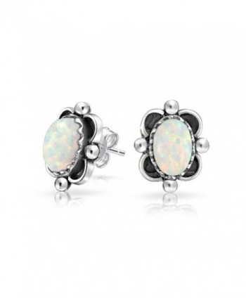 Bling Jewelry Bali Style .925 Silver Oval Simulated Opal Stud Earrings 10mm - CP11JO84BUL