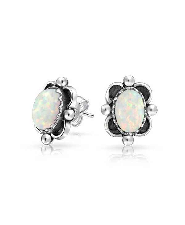 Bling Jewelry Bali Style .925 Silver Oval Simulated Opal Stud Earrings 10mm - CP11JO84BUL