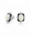 Bling Jewelry Bali Style .925 Silver Oval Simulated Opal Stud Earrings 10mm - CP11JO84BUL