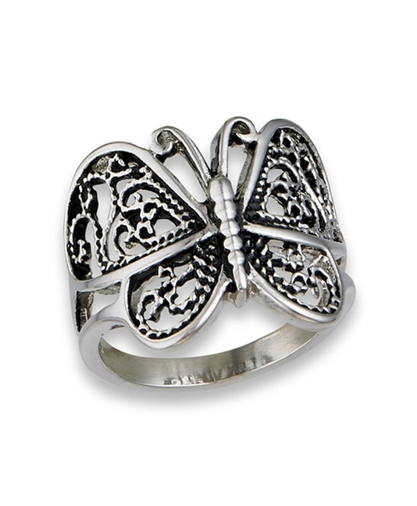 Butterfly Heart Filigree Wings Ring New Stainless Steel Animal Band Sizes 6-10 - CN1822DIC00