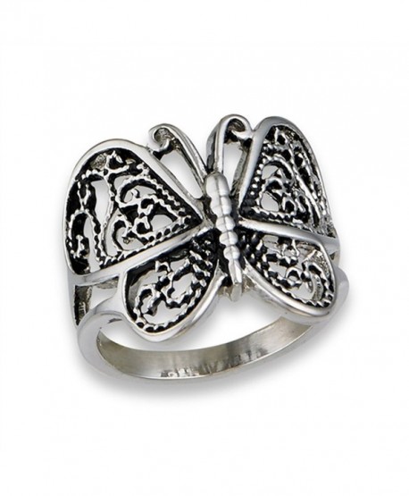 Butterfly Heart Filigree Wings Ring New Stainless Steel Animal Band Sizes 6-10 - CN1822DIC00