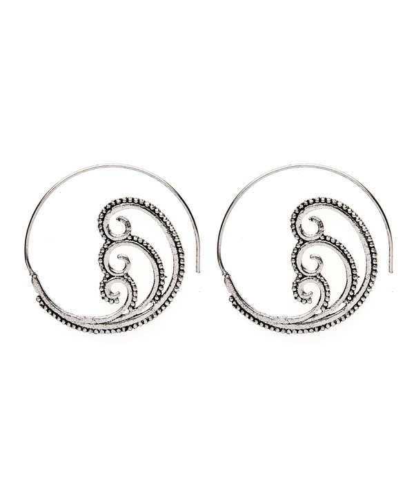 81stgeneration Women's Brass Silver Tone Spiral Swirl Dotwork Tribal Ethnic Earrings - CQ12LJ0CNS3