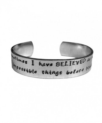 Alice in Wonderland Cuff Bracelet. Hand stamped . Six impossible things before breakfast. 1/2" Silver Alu - C112M73Y7T9