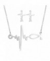 Heart Beat Necklace Stud Earrings Set Stainless-steel Jewelry Set for Women - Steel - C2182HQLTRC