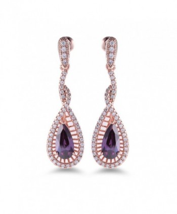 GULICX Rose Gold Tone Pear White Crystal Rhinestone Promise Party Gorgerous Dangle Earring - Purple - CN11YLAZU0V