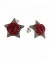 Red Rose Marcasite 925 Sterling Silver Stud Earrings - CZ11ONYVW4J