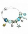 Rosemarie Collections Women's Starfish Seahorse Turtle Glass Bead Beach Charm Bracelet - Blue - CR11YCKG07X