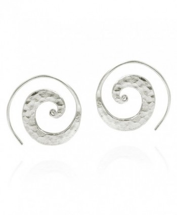 Unique Hammered Spiral Pierce Hoop Thai Hill Tribe .925 Sterling Silver Earrings - CF127J8NVLH
