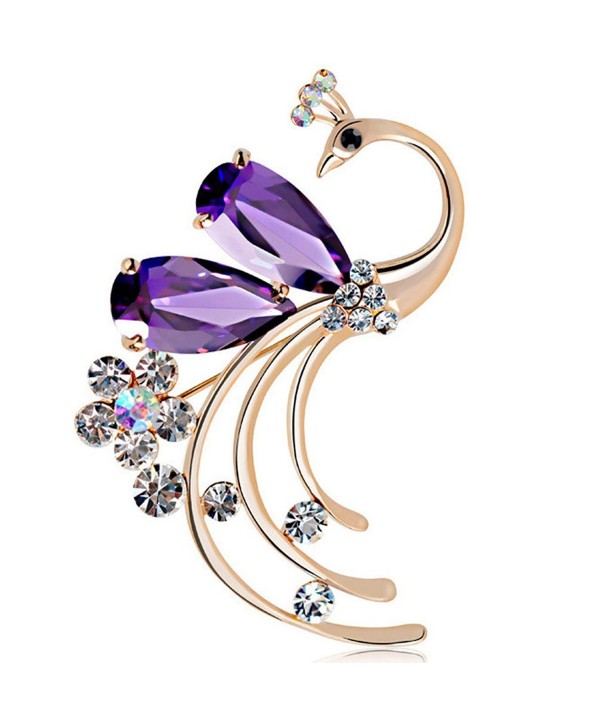 Latigerf Women's Peacock Bird Purple Swarovski Elements Crystal Brooches and Pin Gold Plated for Party - CL11WNSCRZP