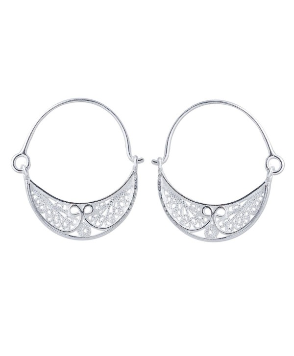 NOVICA .925 Sterling Silver Filigree Endless Hinged Hoop Earrings- 26mm- 'Fiesta' - C8113SWUHFH